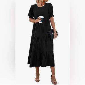 PRETTYGARDEN Women's Summer Casual Boho Dress Ruffle Puff Short Sleeve Flow